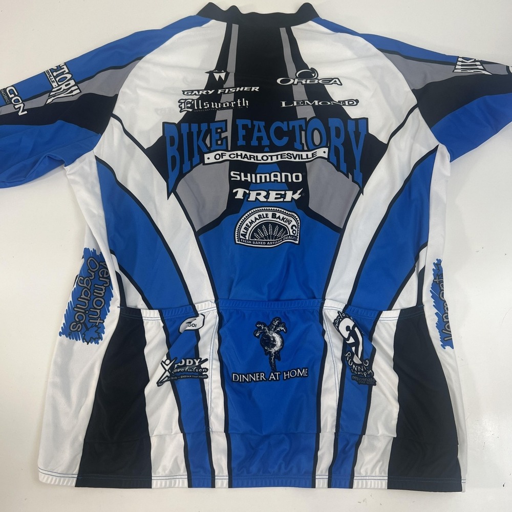 Sugoi Bike Factory Charlottesville Va Cycling Jersey 3XL Blue Full Zip 3 Pockets